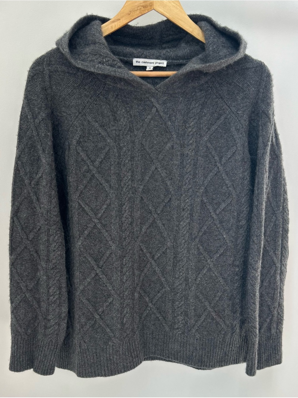 The Cashmere Project 100% Cashmere Hooded Cable Knit Sweater M